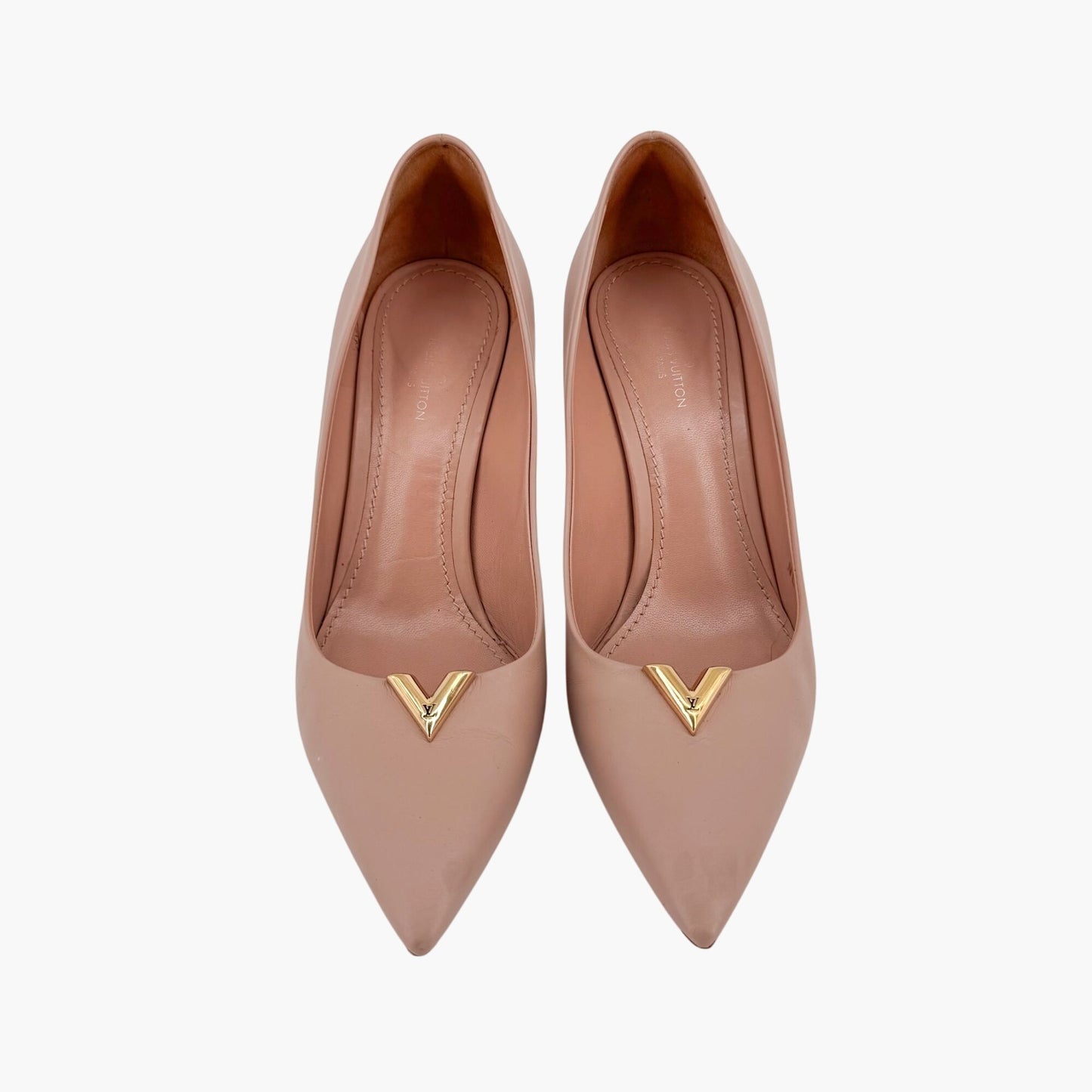 Louis Vuitton Heartbreaker Pumps in Beige Leather with Gold LV Logo – Size 37