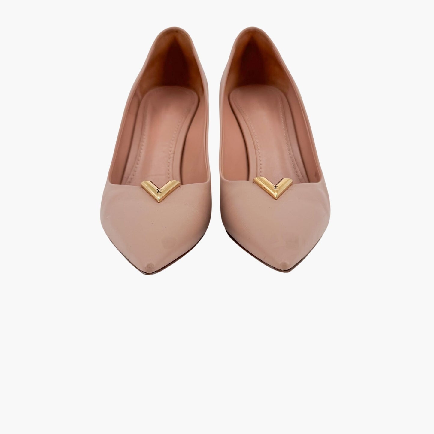 Louis Vuitton Heartbreaker Pumps in Beige Leather with Gold LV Logo – Size 37