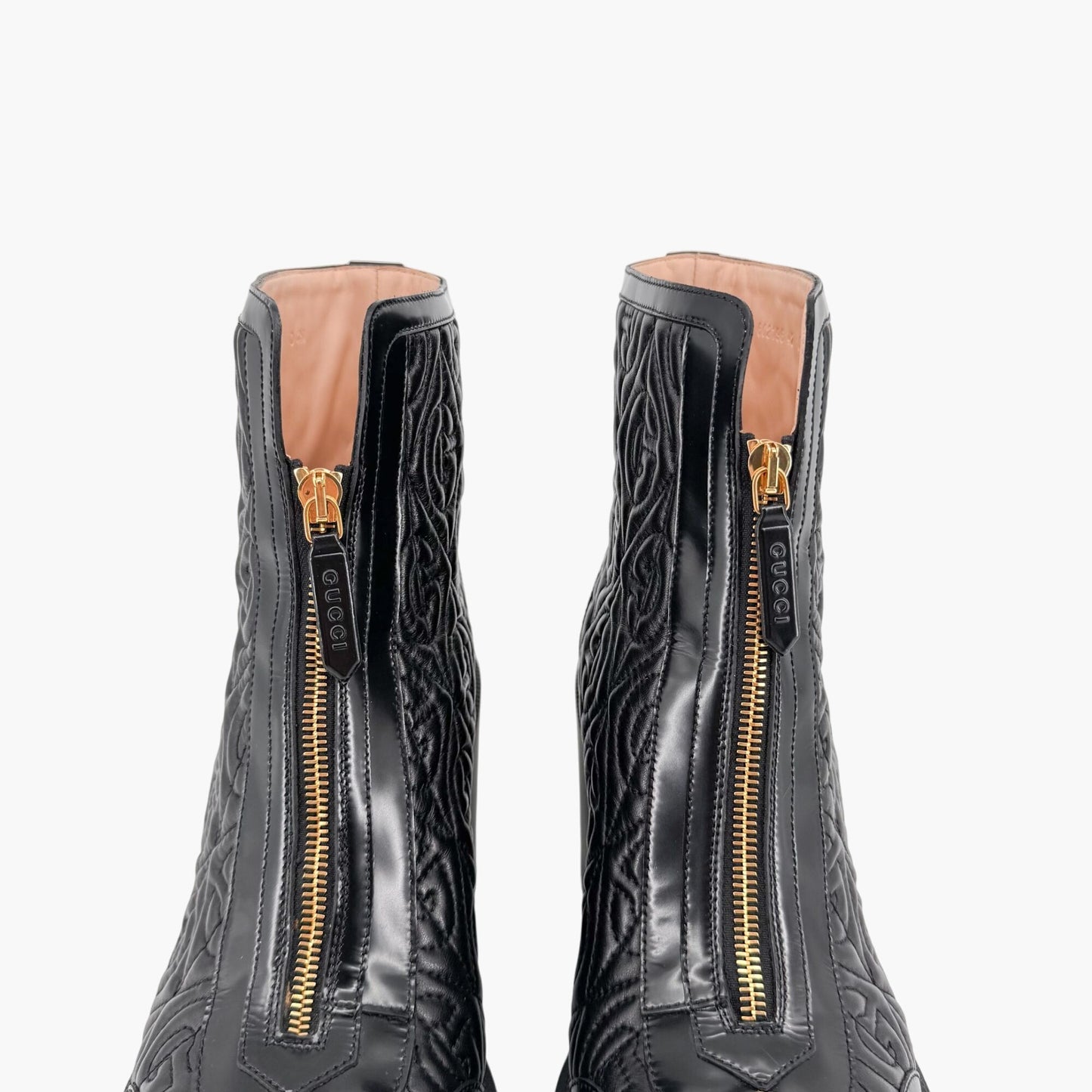 Gucci Trip Zip Front Rhombus Quilted Combat Boots in Black Leather Size 42