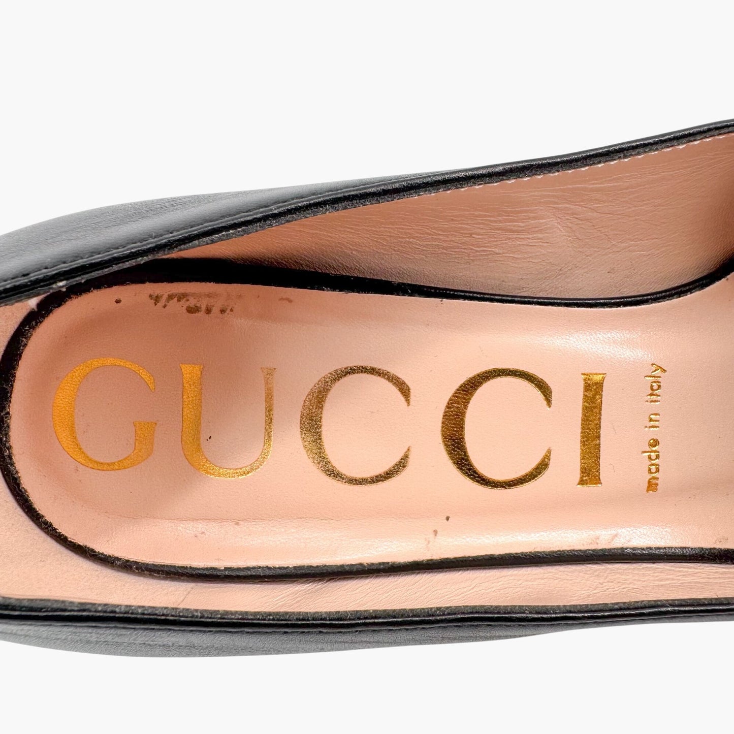 Gucci Black Leather Baby Horsebit Block Heel Pumps Size 39