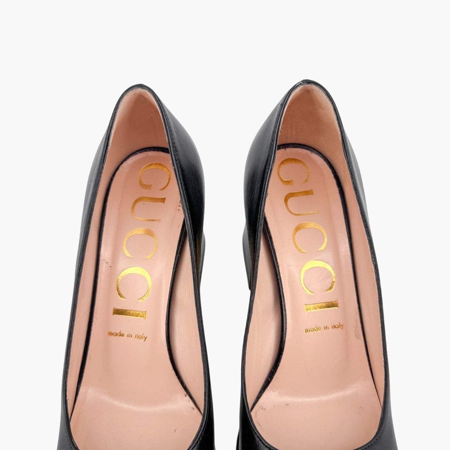Gucci Black Leather Baby Horsebit Block Heel Pumps Size 39