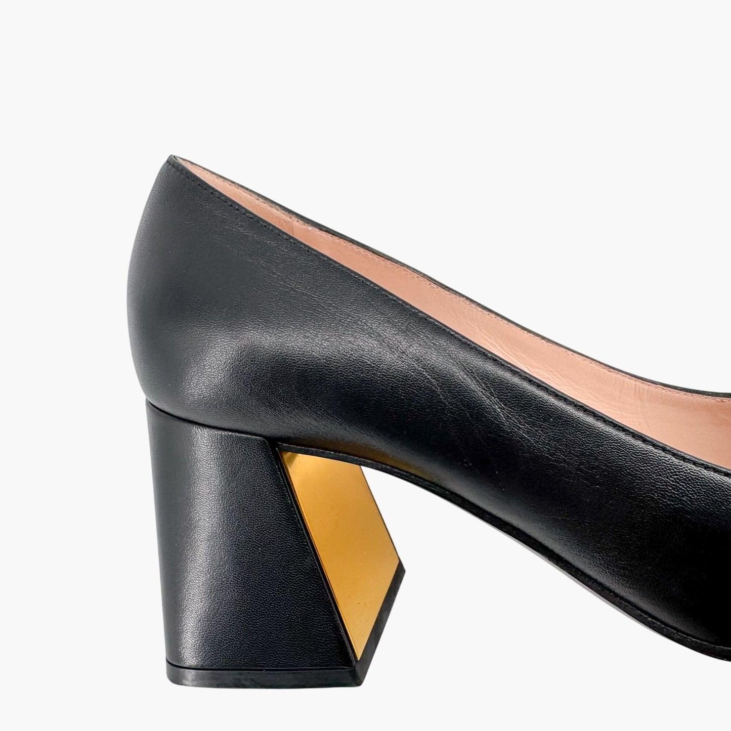Gucci Black Leather Baby Horsebit Block Heel Pumps Size 39