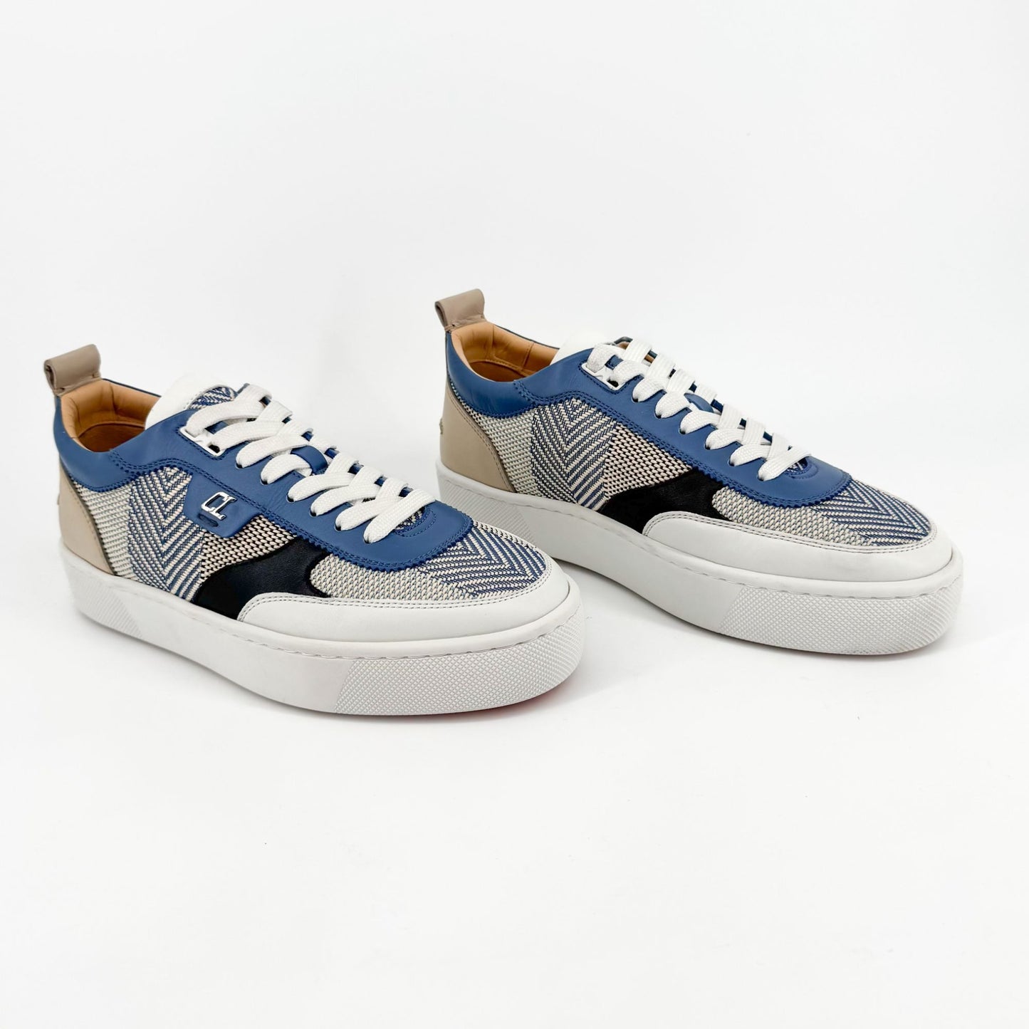 Christian Louboutin Happyrui Low Top Platform Sneakers in Woven Blue Size 40