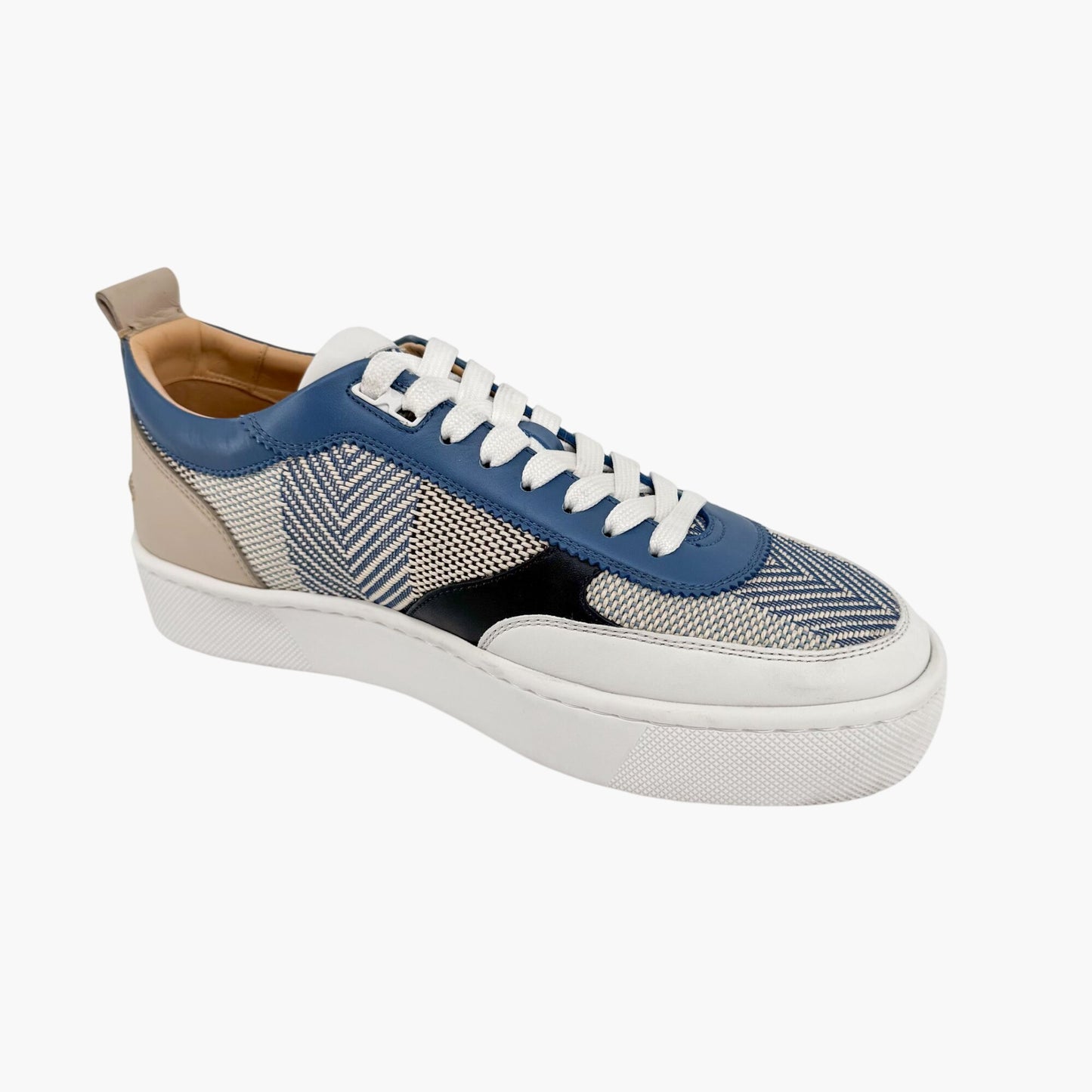 Christian Louboutin Happyrui Low Top Platform Sneakers in Woven Blue Size 40