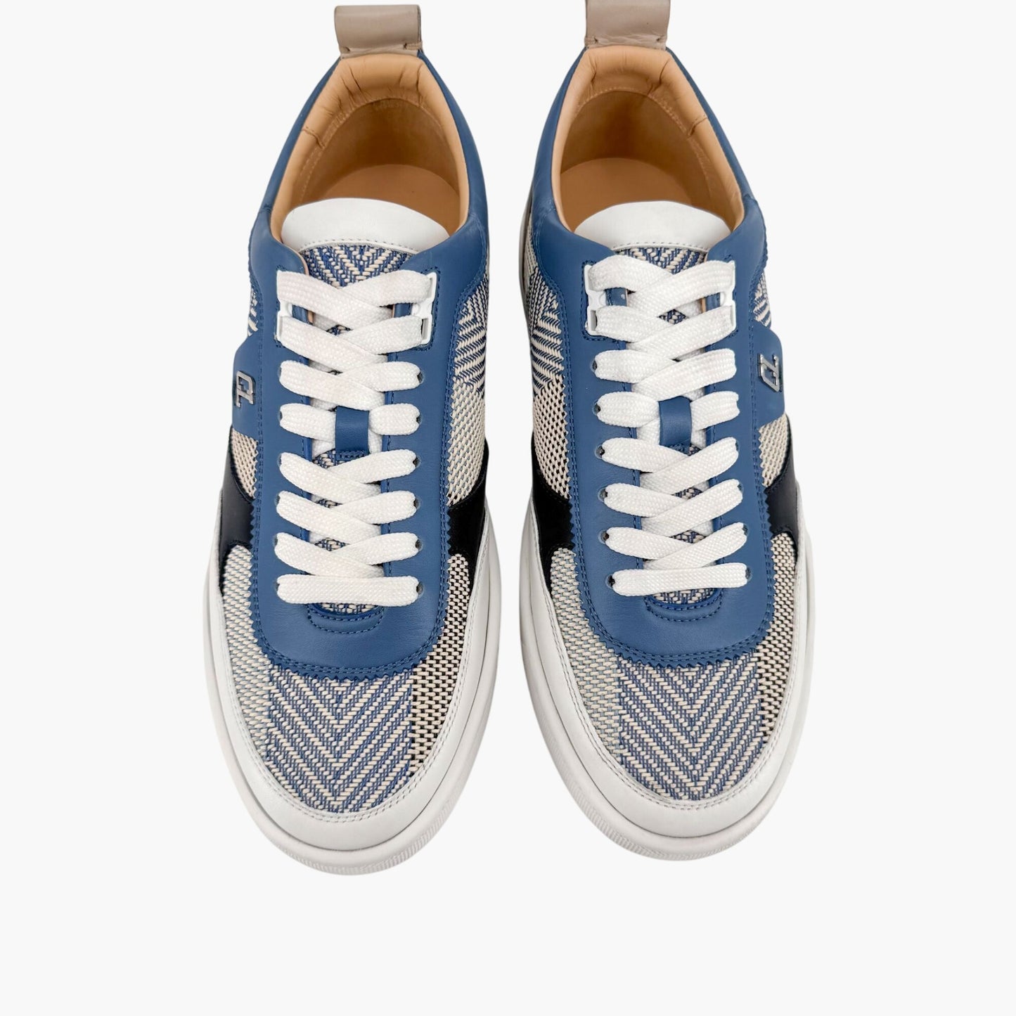 Christian Louboutin Happyrui Low Top Platform Sneakers in Woven Blue Size 40