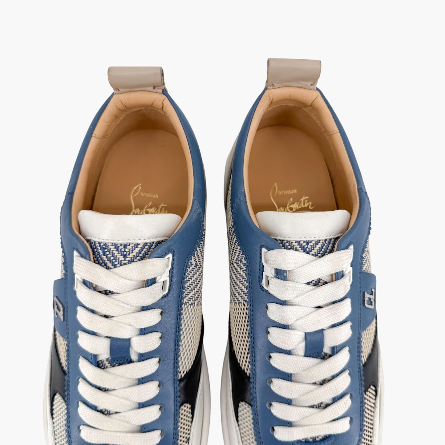 Christian Louboutin Happyrui Low Top Platform Sneakers in Woven Blue Size 40
