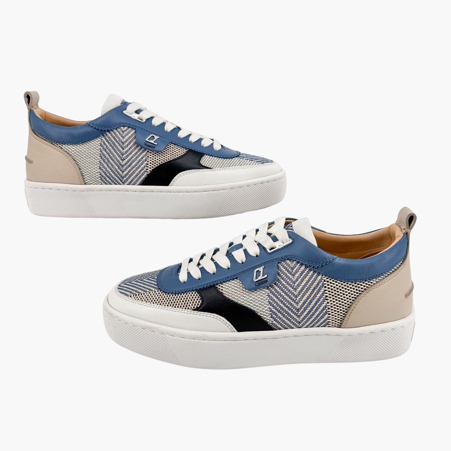 Christian Louboutin Happyrui Low Top Platform Sneakers in Woven Blue Size 40