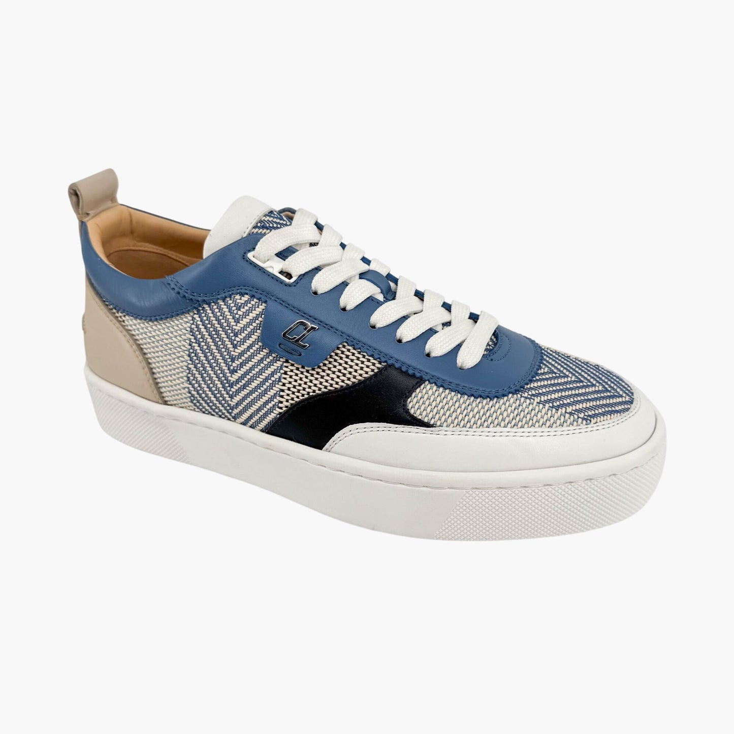 Christian Louboutin Happyrui Low Top Platform Sneakers in Woven Blue Size 40