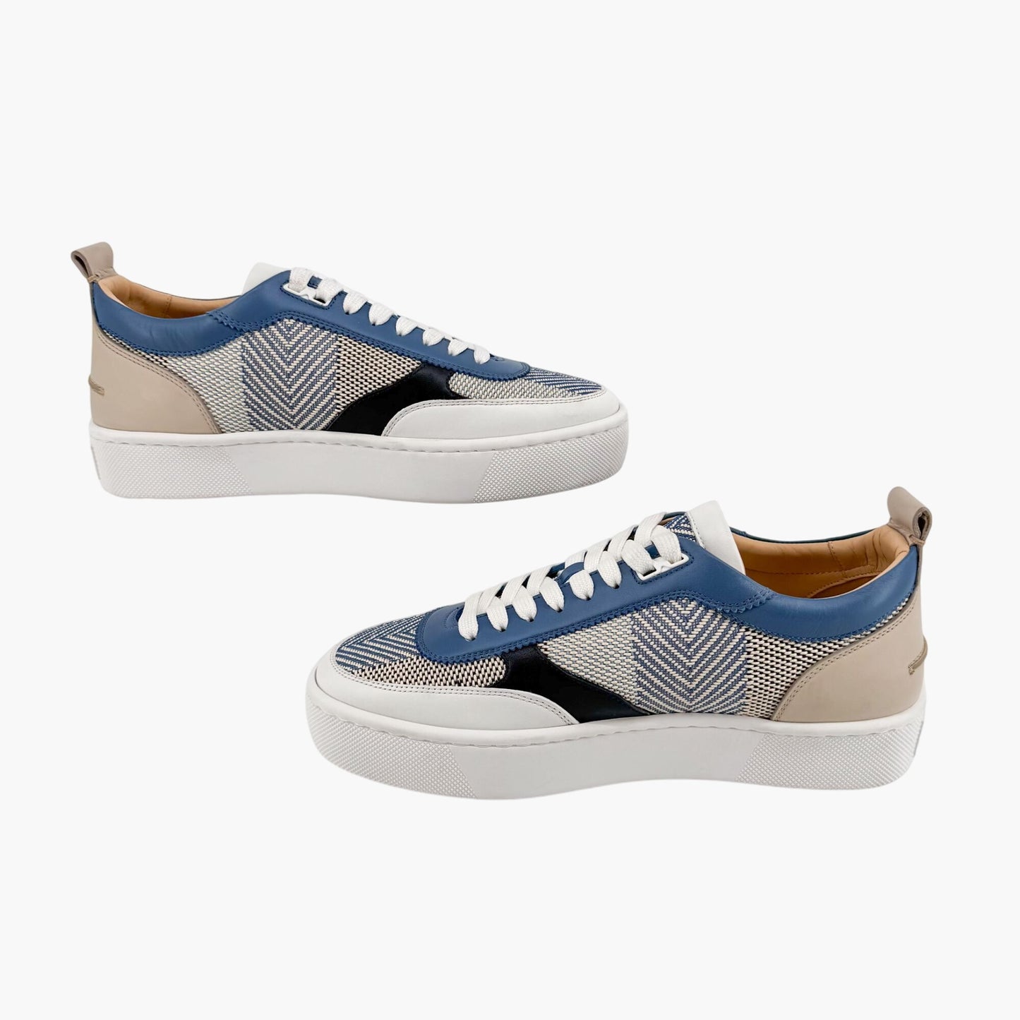 Christian Louboutin Happyrui Low Top Platform Sneakers in Woven Blue Size 40