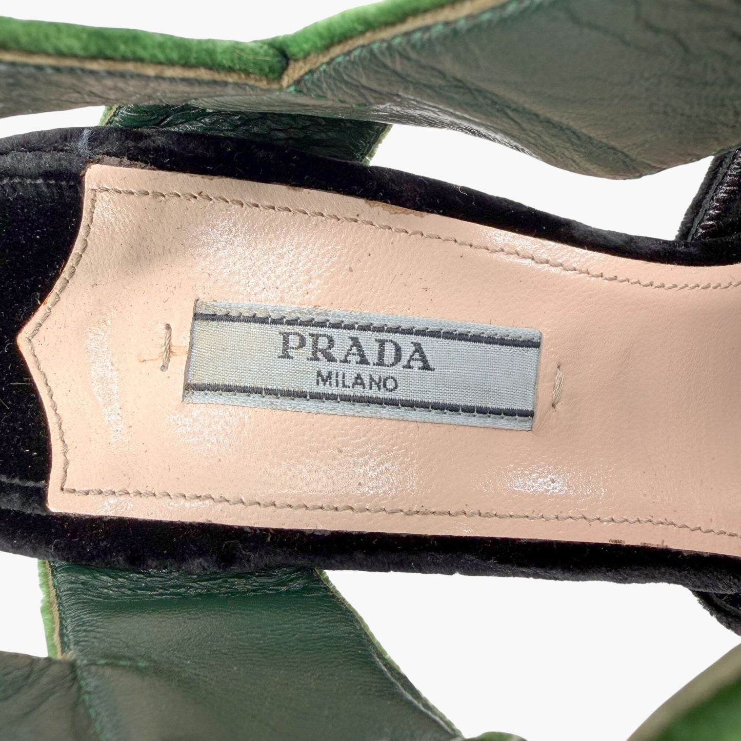 Prada Two-Tone Platform Sandals Black Green Velvet Size 38