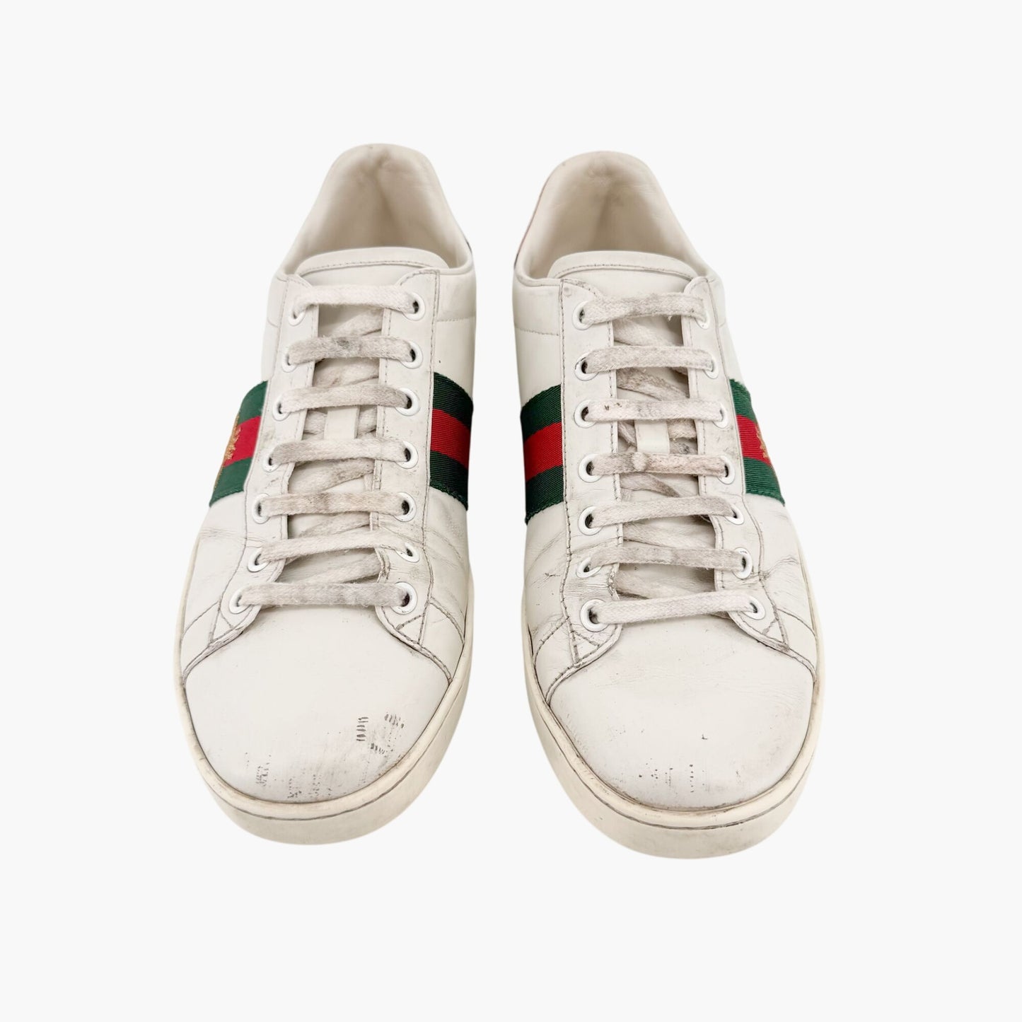 Gucci Bee-Embroidered Ace Sneakers in White Leather Size 38.5