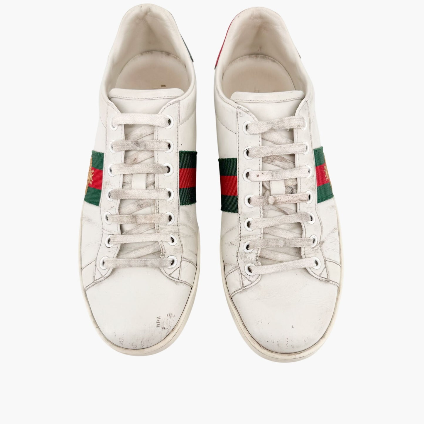 Gucci Bee-Embroidered Ace Sneakers in White Leather Size 38.5