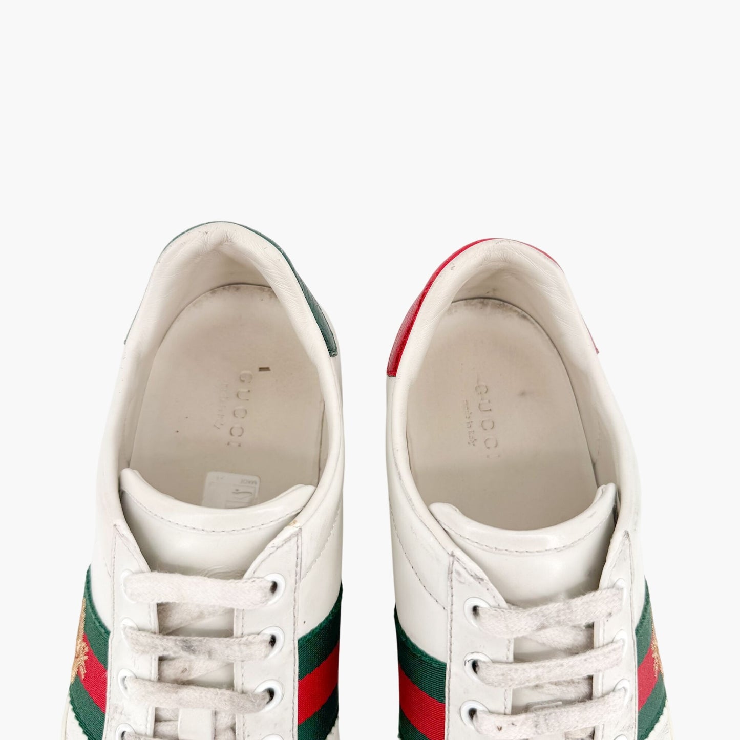 Gucci Bee-Embroidered Ace Sneakers in White Leather Size 38.5