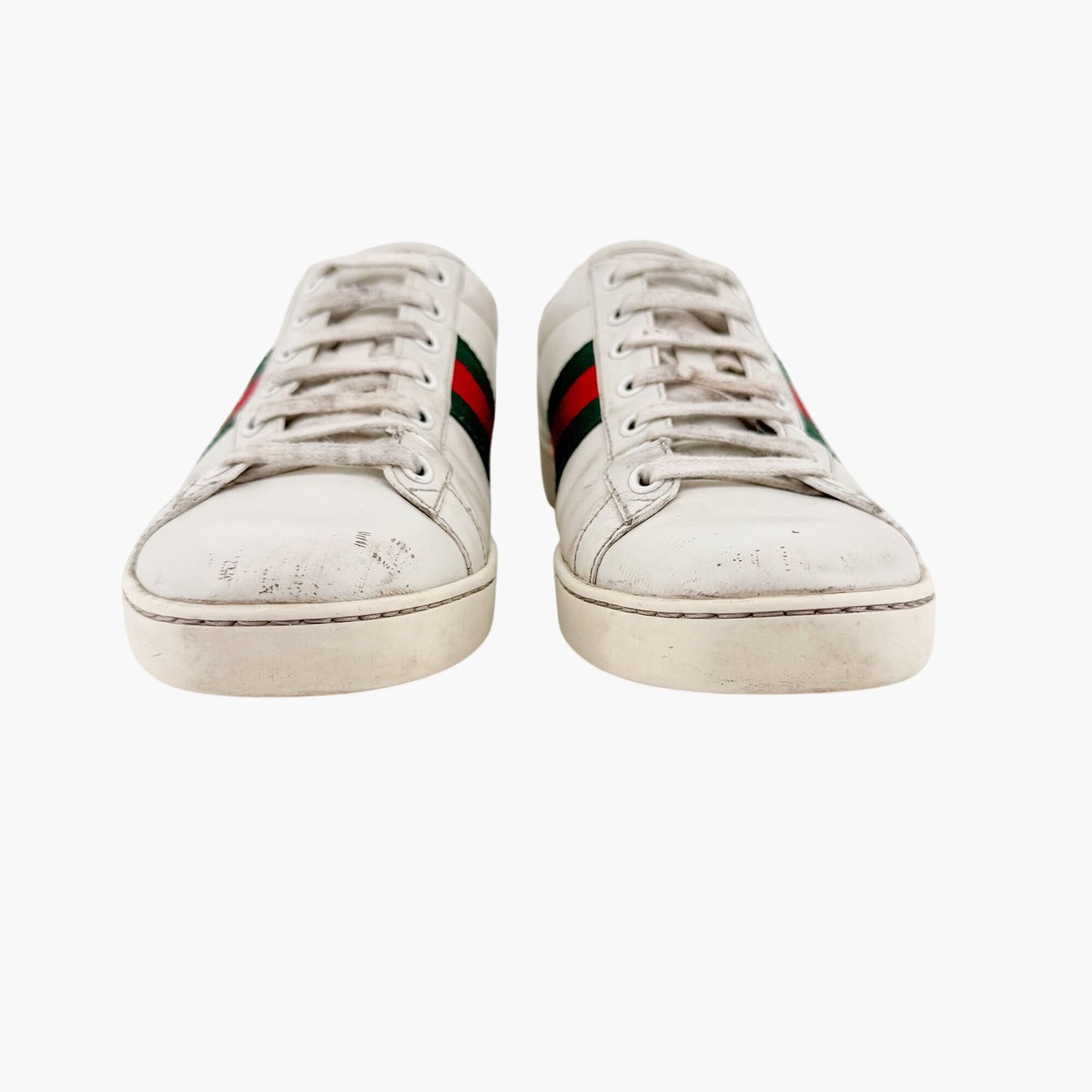 Gucci Bee-Embroidered Ace Sneakers in White Leather Size 38.5