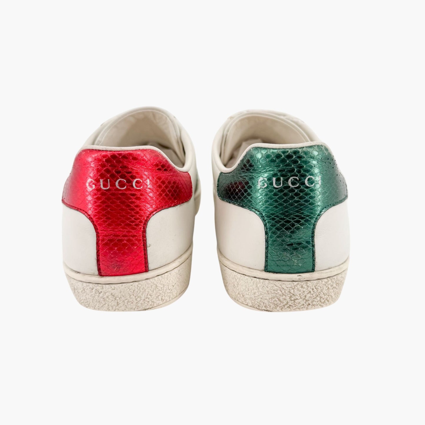 Gucci Bee-Embroidered Ace Sneakers in White Leather Size 38.5