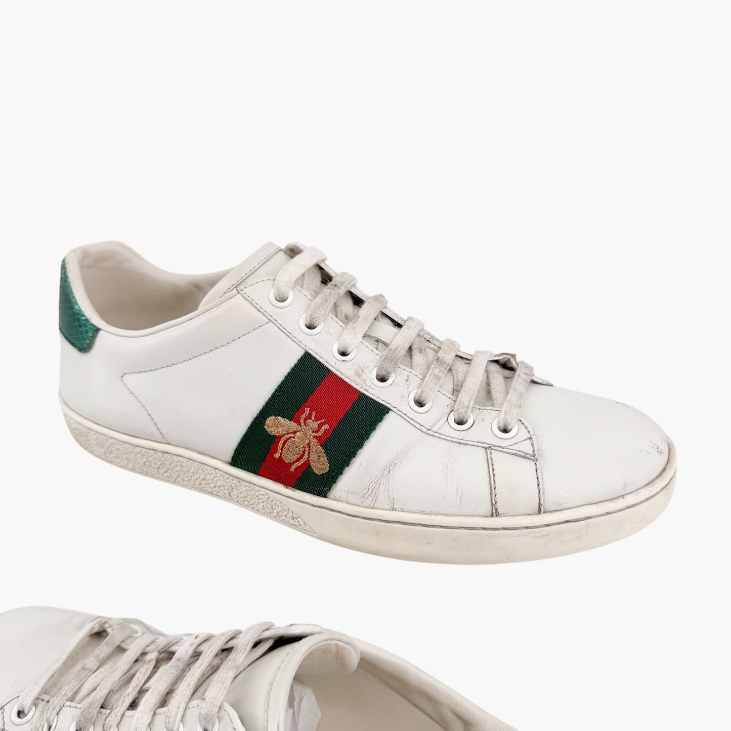 Gucci Bee-Embroidered Ace Sneakers in White Leather Size 38.5