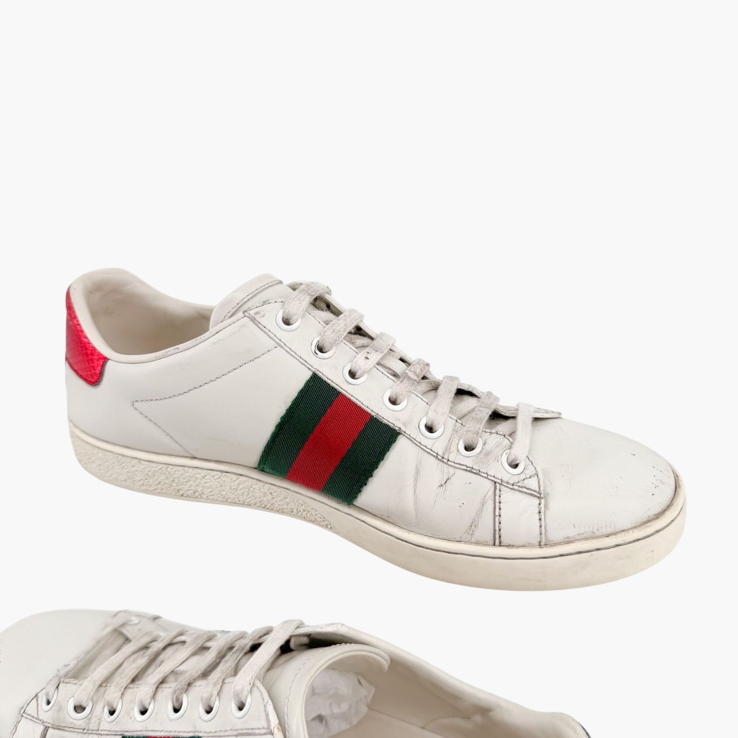 Gucci Bee-Embroidered Ace Sneakers in White Leather Size 38.5