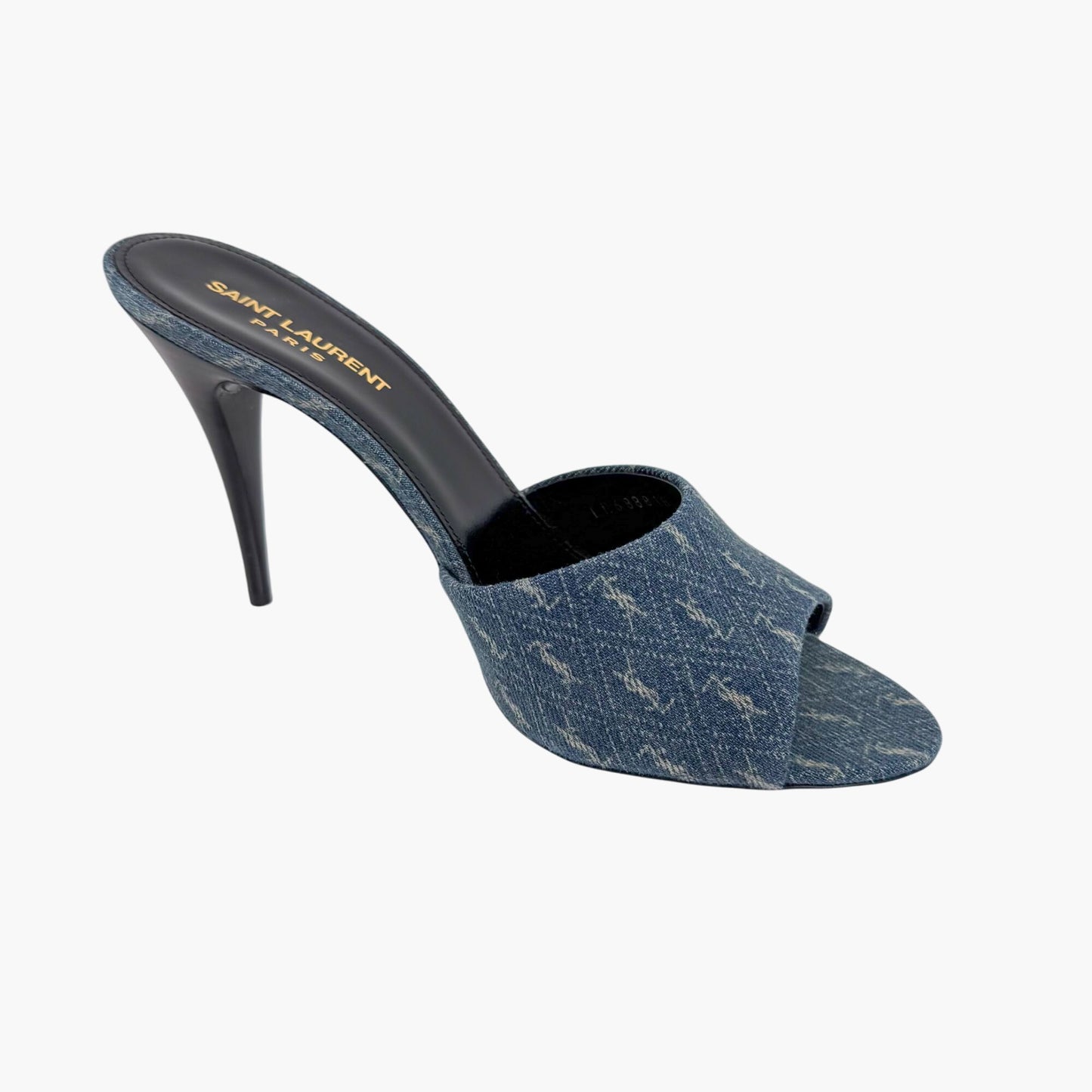 Saint Laurent La 16 Mule Sandals in Blue YSL Logo Denim – Size 40
