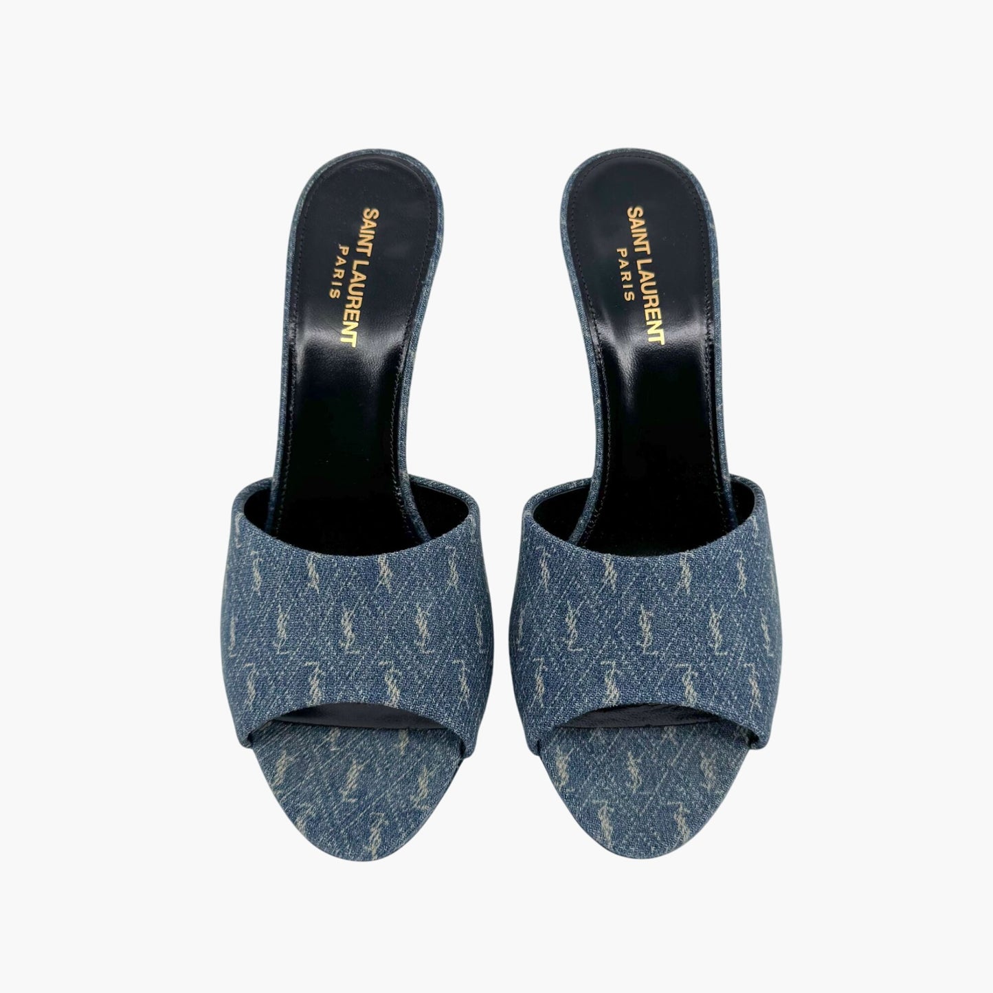 Saint Laurent La 16 Mule Sandals in Blue YSL Logo Denim – Size 40