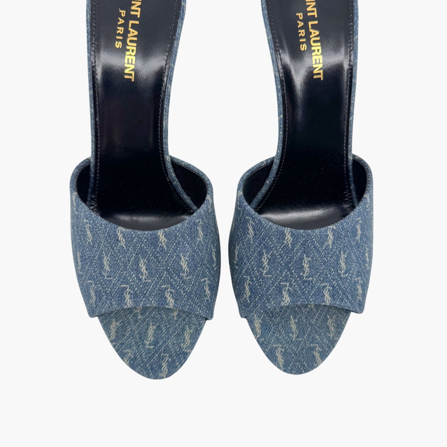 Saint Laurent La 16 Mule Sandals in Blue YSL Logo Denim – Size 40