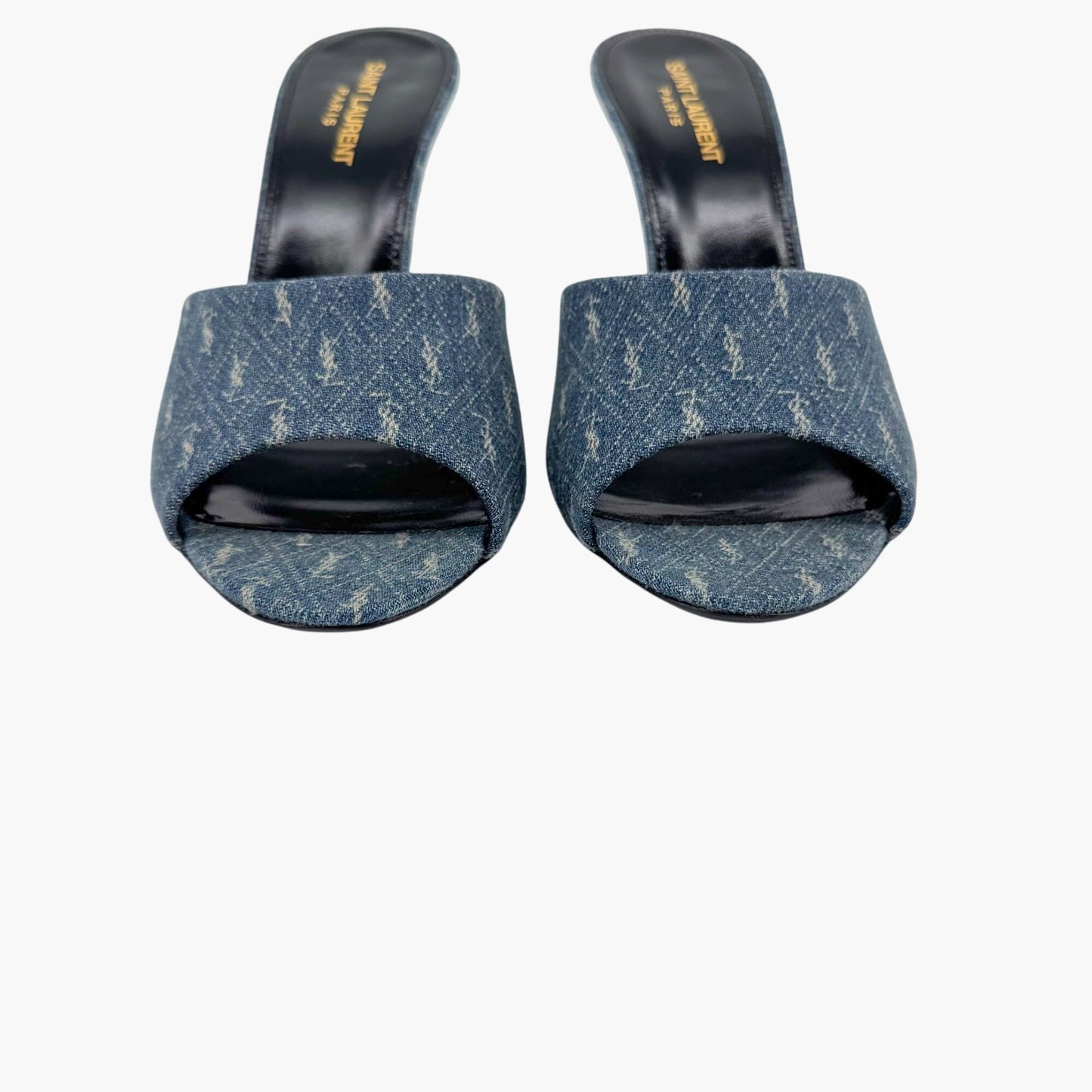 Saint Laurent La 16 Mule Sandals in Blue YSL Logo Denim – Size 40