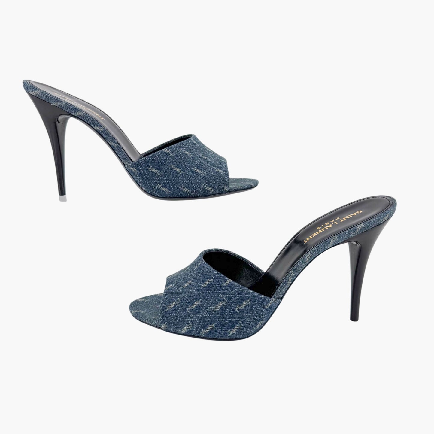 Saint Laurent La 16 Mule Sandals in Blue YSL Logo Denim – Size 40