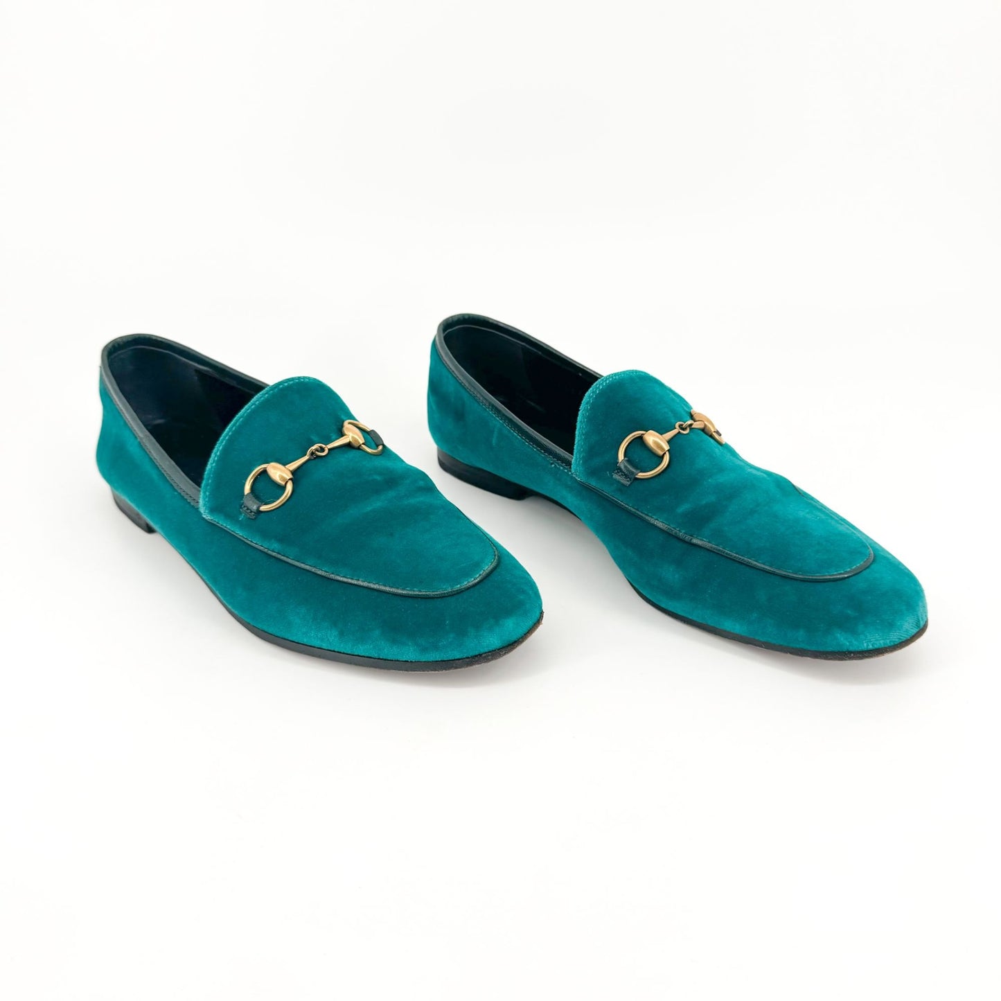 Gucci Jordaan Horsebit Loafer in Teal Velvet