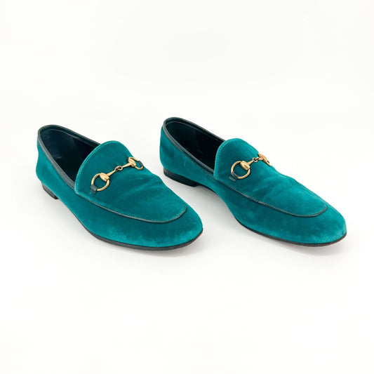 Gucci Jordaan Horsebit Loafer in Teal Velvet
