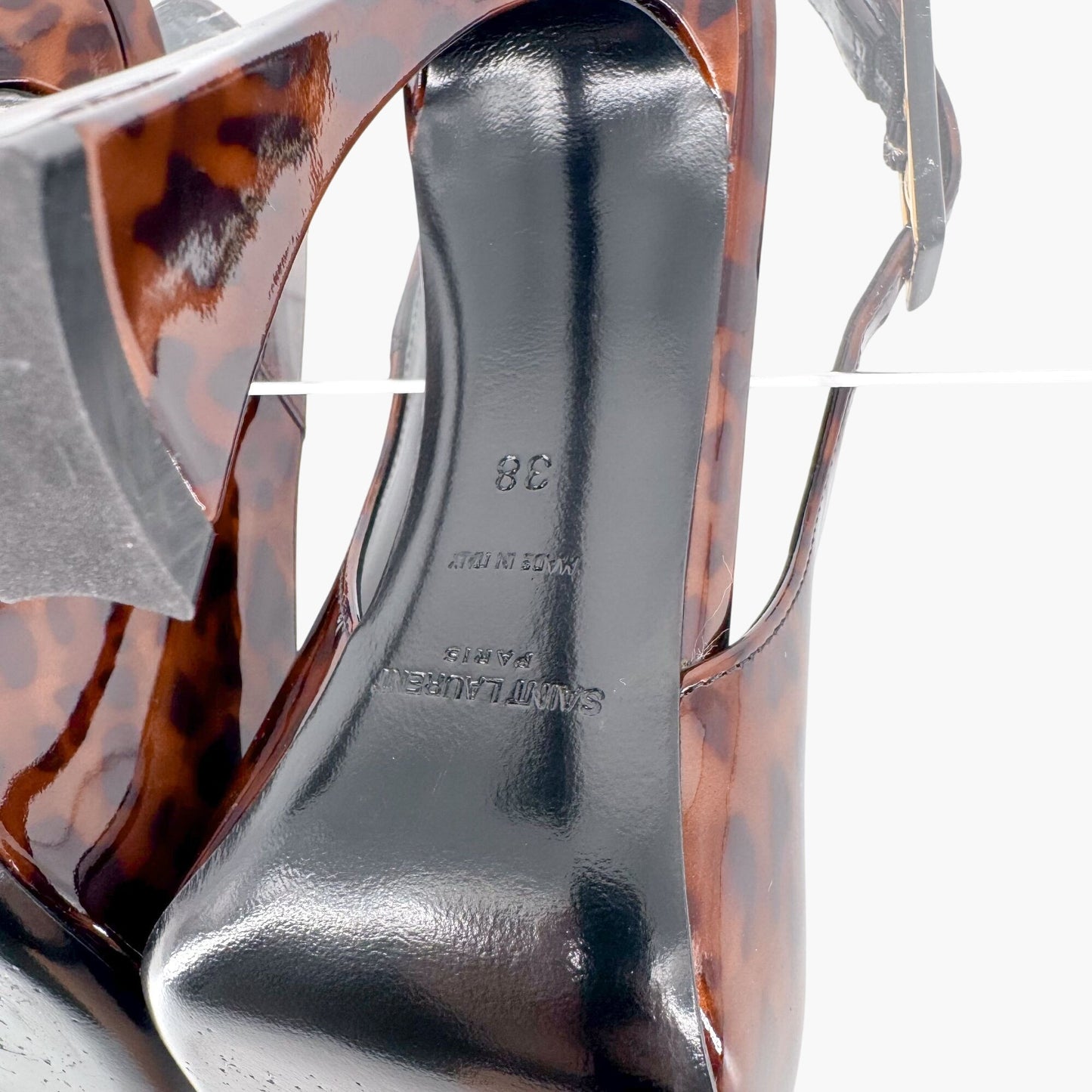 Saint Laurent Dune 110 Slingback Pumps in Brown Tortoise Patent Leather – Size 38