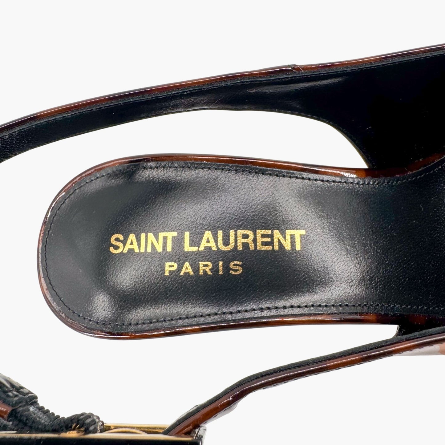 Saint Laurent Dune 110 Slingback Pumps in Brown Tortoise Patent Leather – Size 38