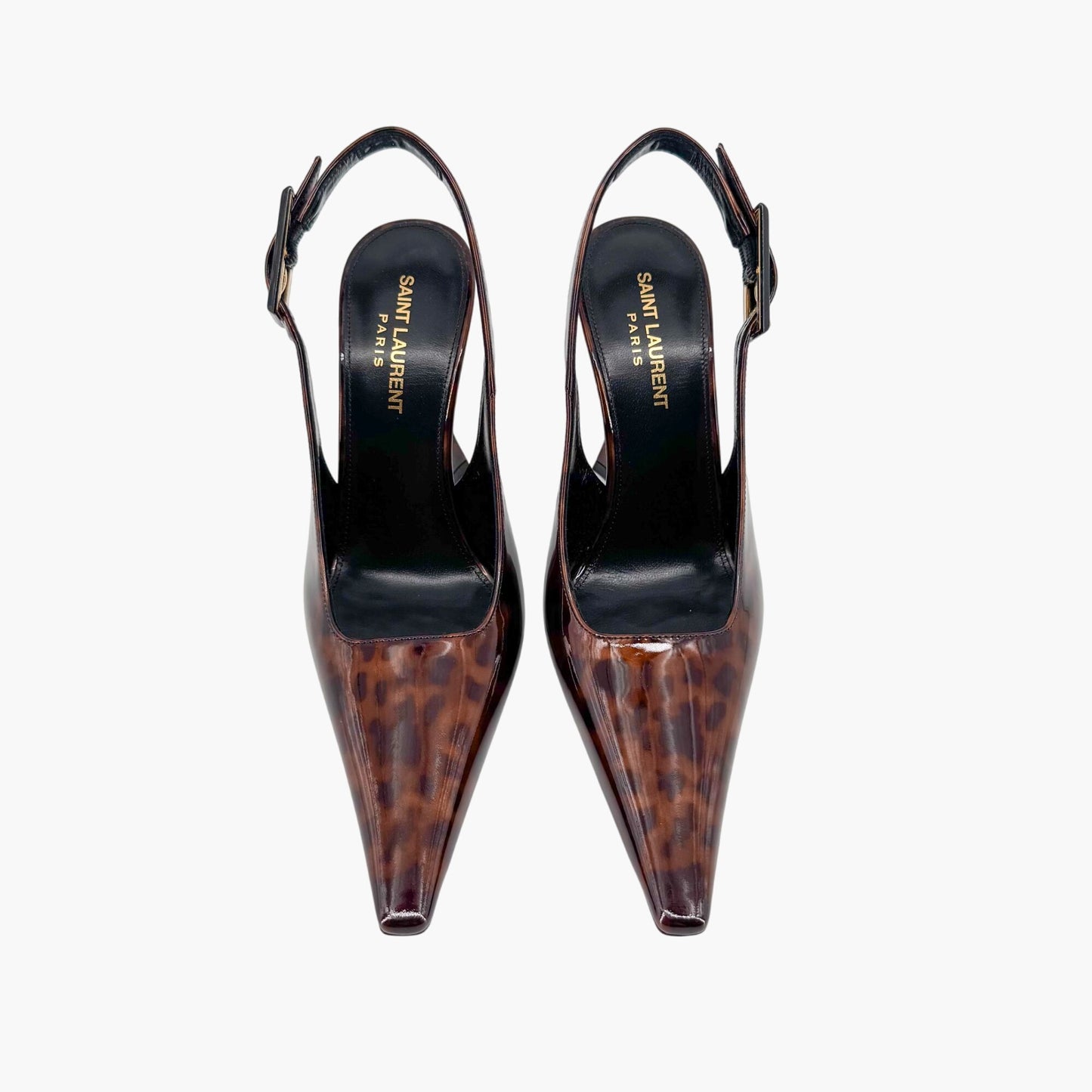 Saint Laurent Dune 110 Slingback Pumps in Brown Tortoise Patent Leather – Size 38