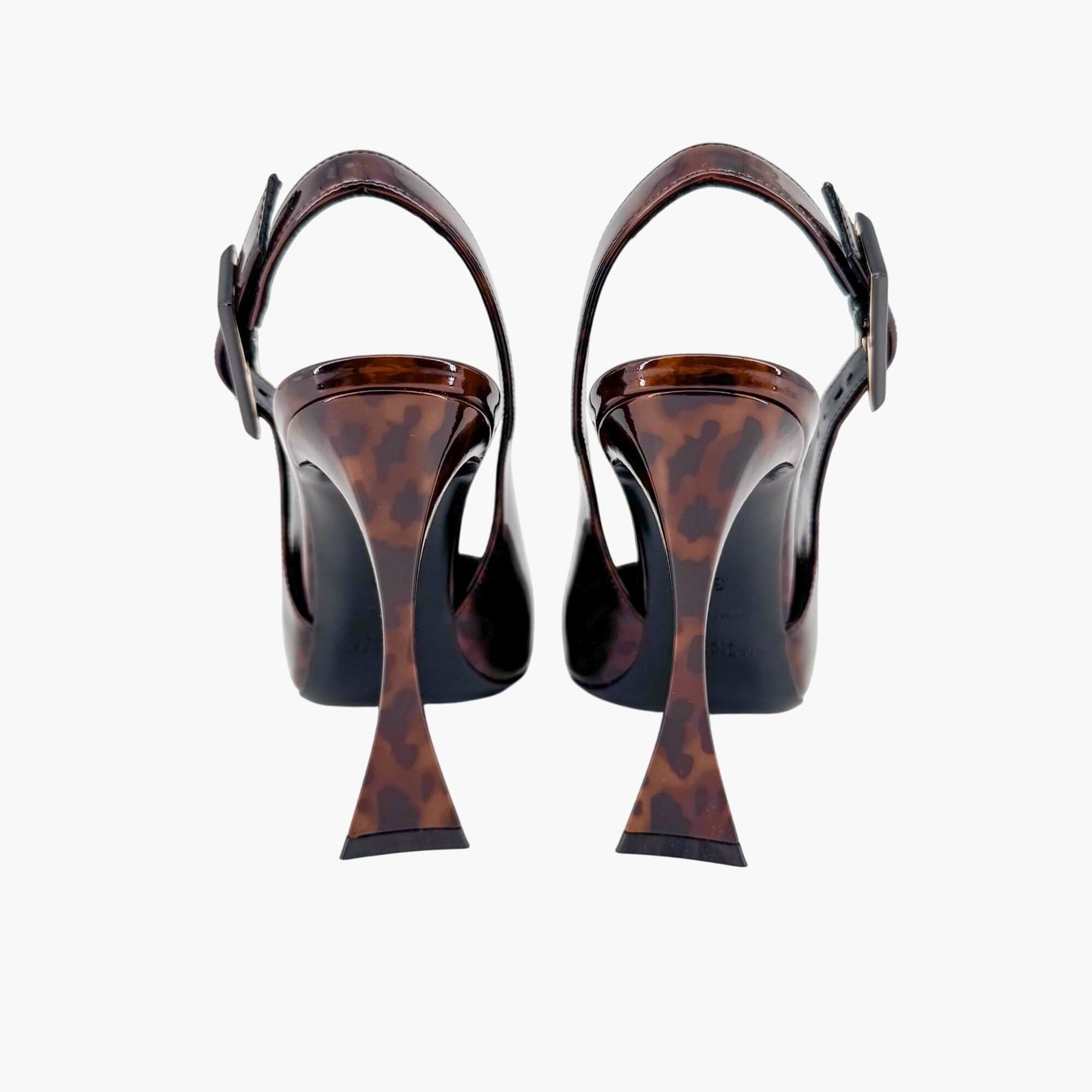 Saint Laurent Dune 110 Slingback Pumps in Brown Tortoise Patent Leather – Size 38