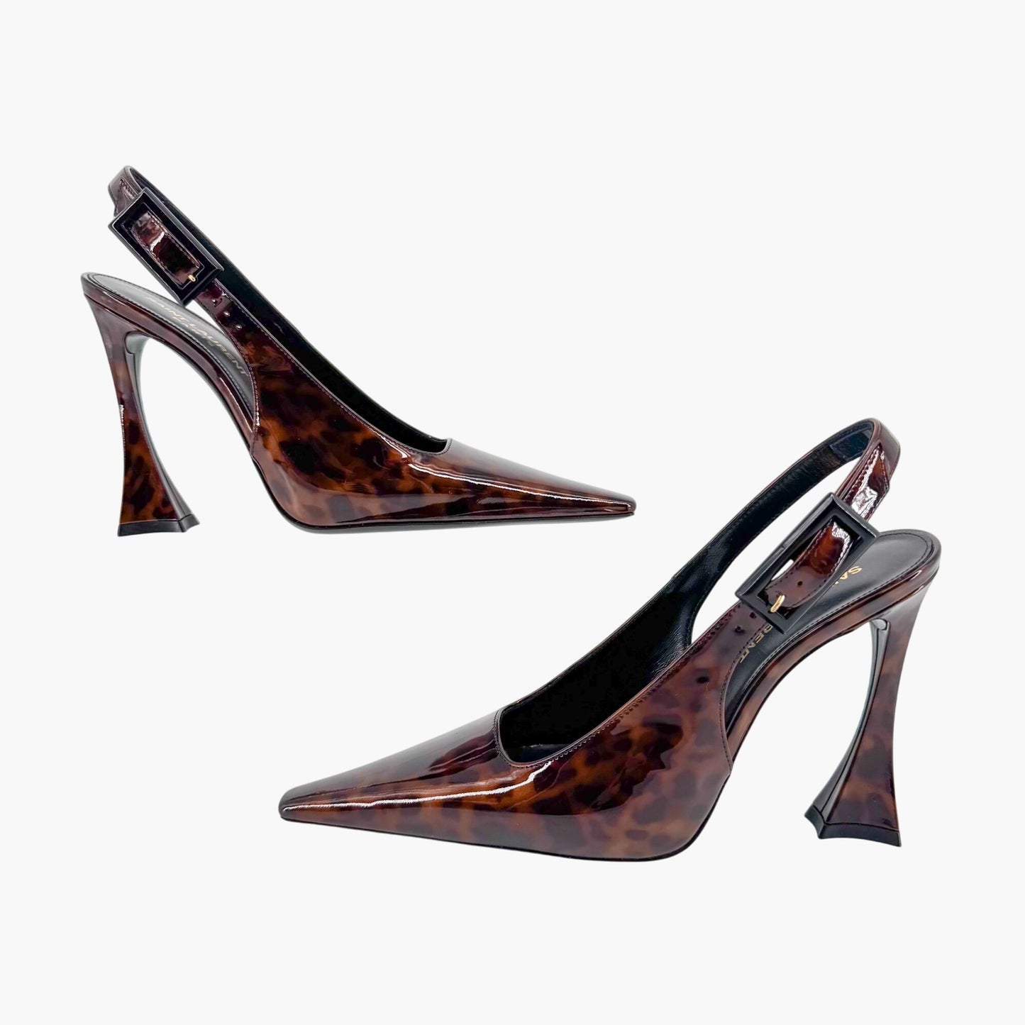 Saint Laurent Dune 110 Slingback Pumps in Brown Tortoise Patent Leather – Size 38