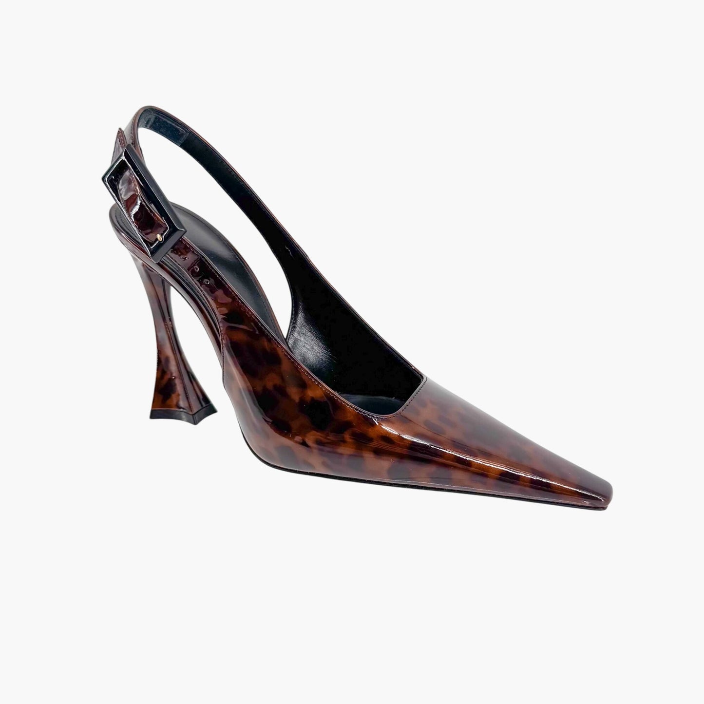 Saint Laurent Dune 110 Slingback Pumps in Brown Tortoise Patent Leather – Size 38