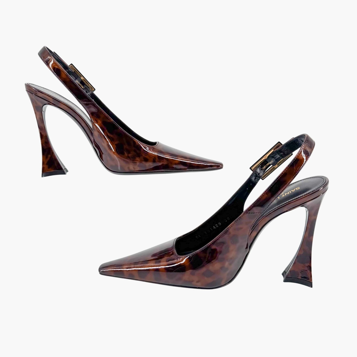 Saint Laurent Dune 110 Slingback Pumps in Brown Tortoise Patent Leather – Size 38