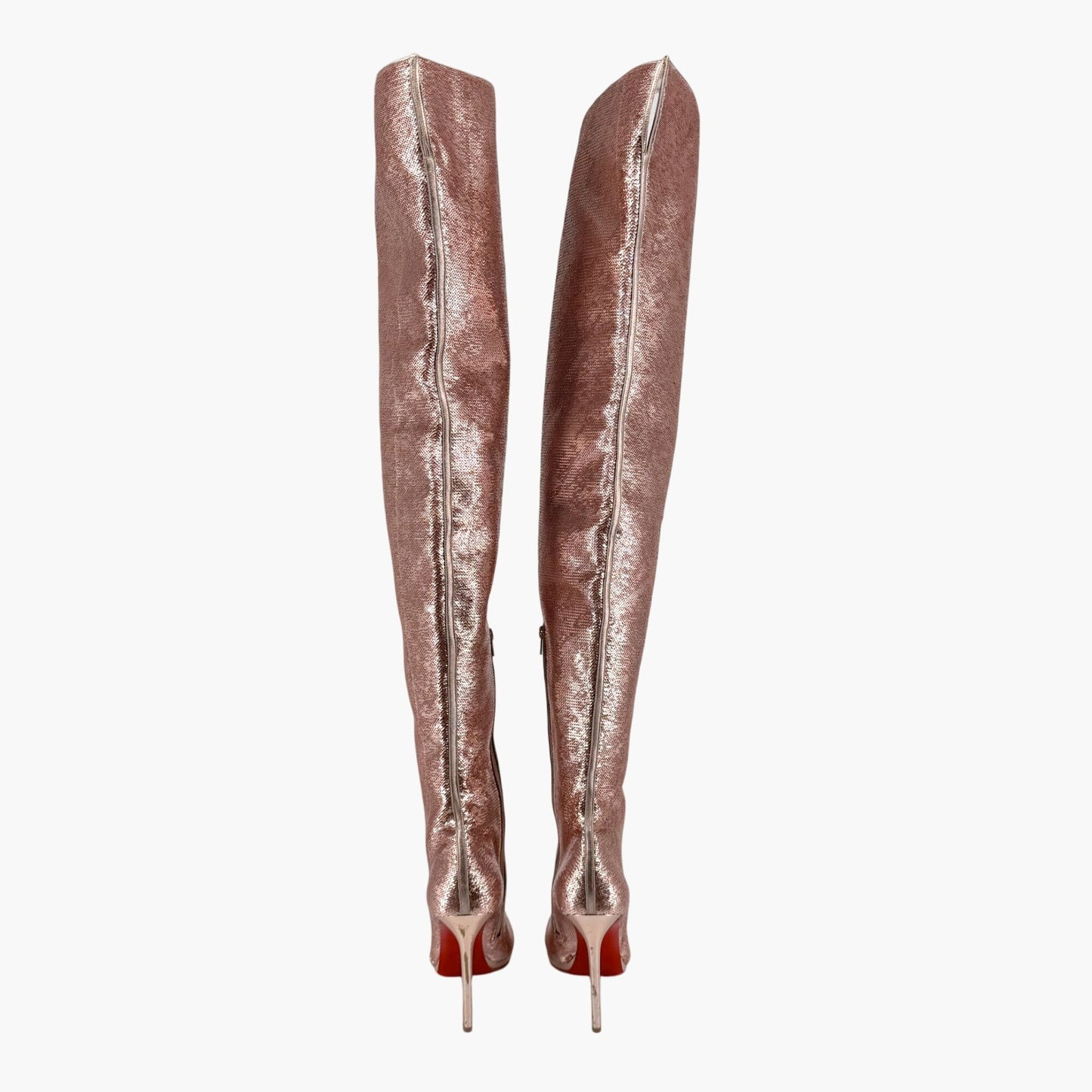 Christian Louboutin Moulin Noir 120 Over-the-Knee Sequin Boots in Pink – Size 40
