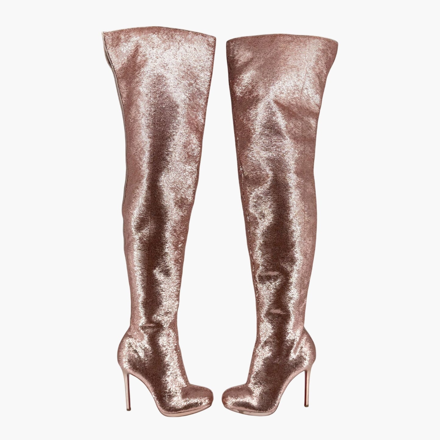 Christian Louboutin Moulin Noir 120 Over-the-Knee Sequin Boots in Pink – Size 40