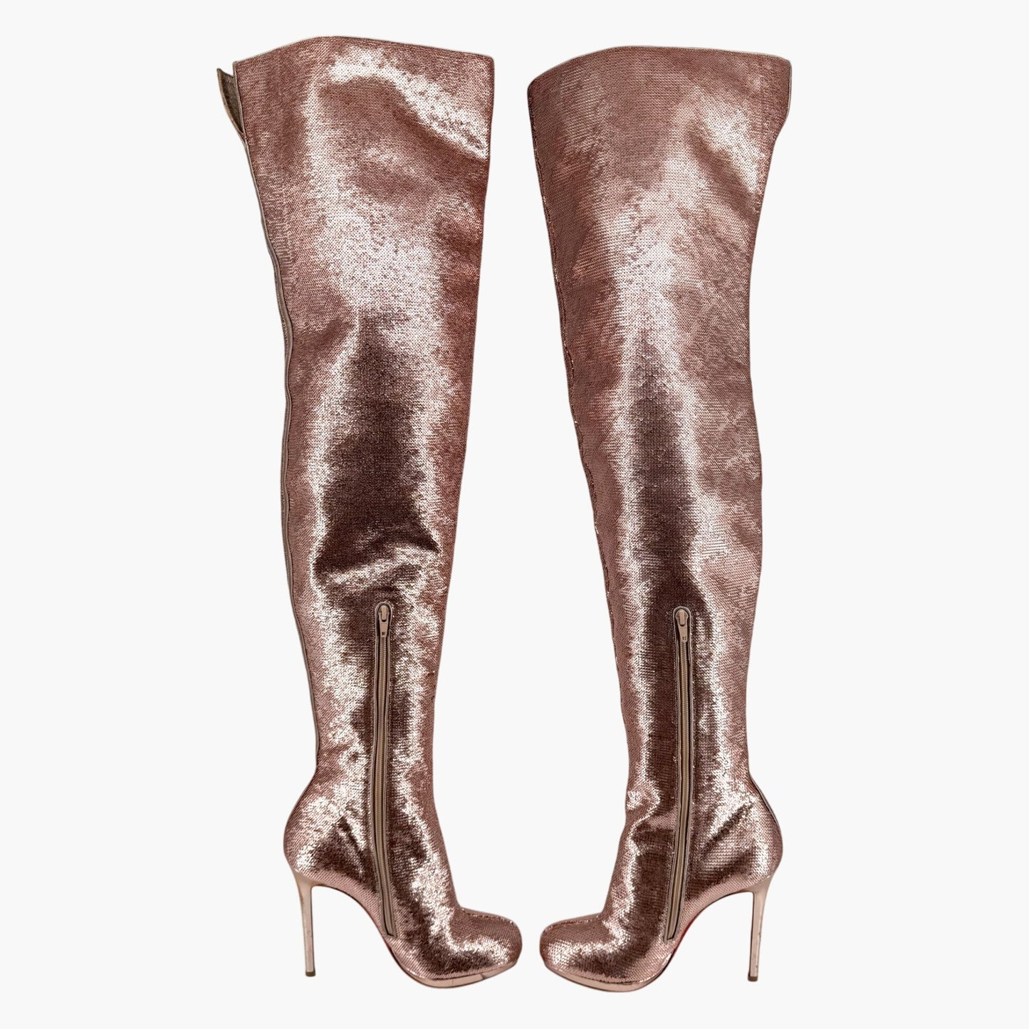Christian Louboutin Moulin Noir 120 Over-the-Knee Sequin Boots in Pink – Size 40