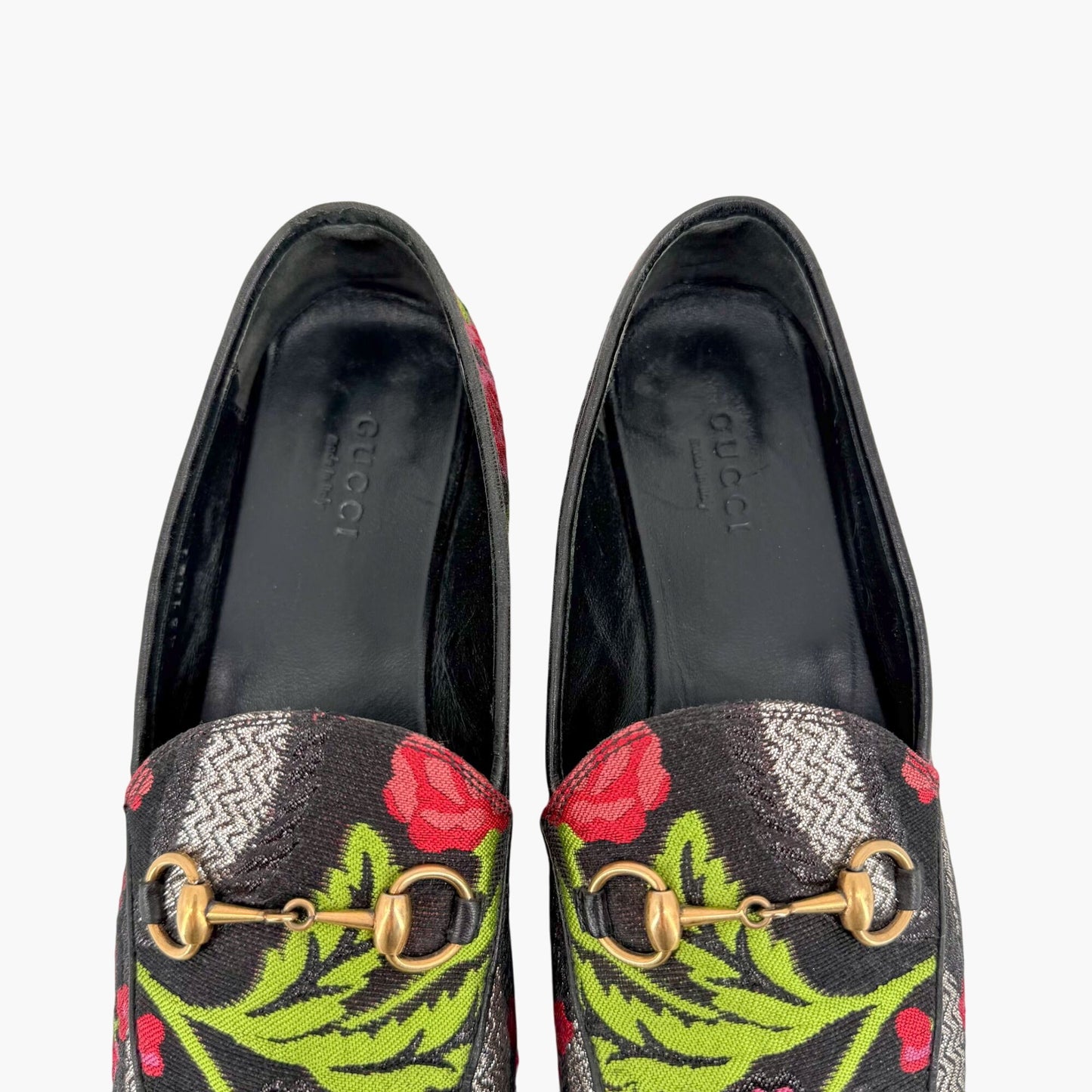 Gucci Black Floral Brocade Jordaan Horsebit Loafers Size 37