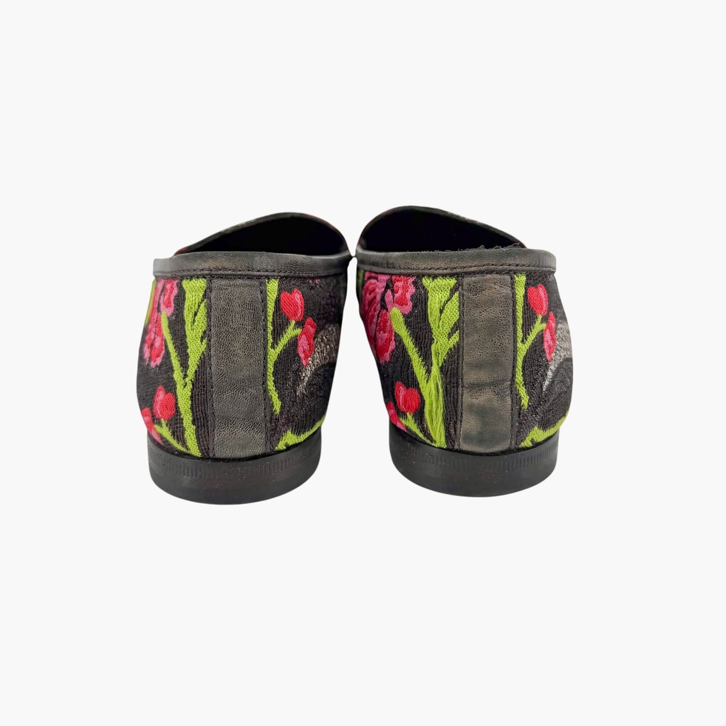 Gucci Black Floral Brocade Jordaan Horsebit Loafers Size 37