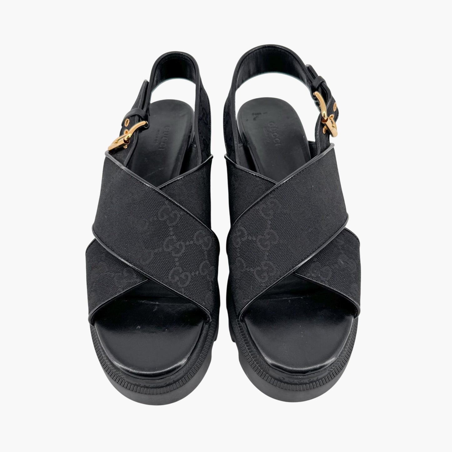 Gucci Granada GG Monogram Lug Sole Sandals in Black Canvas – Size 40.5