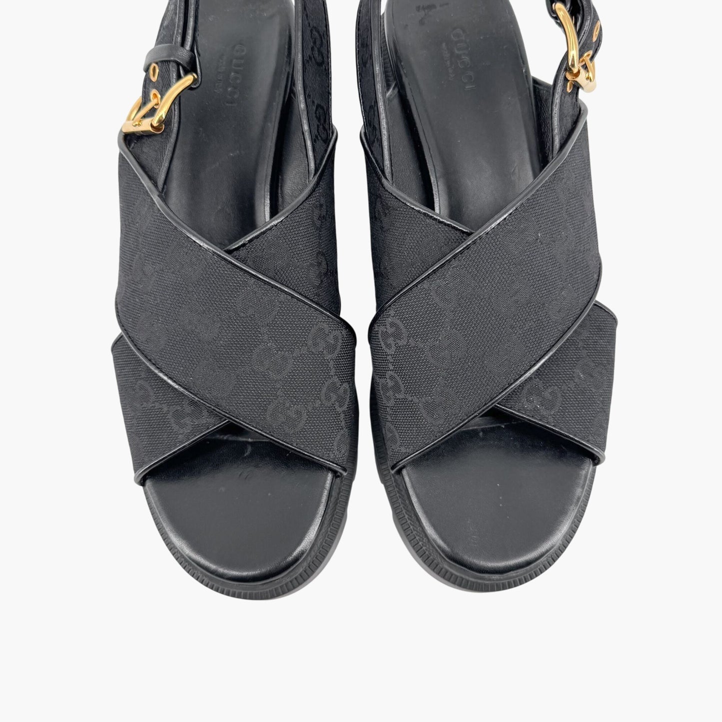 Gucci Granada GG Monogram Lug Sole Sandals in Black Canvas – Size 40.5