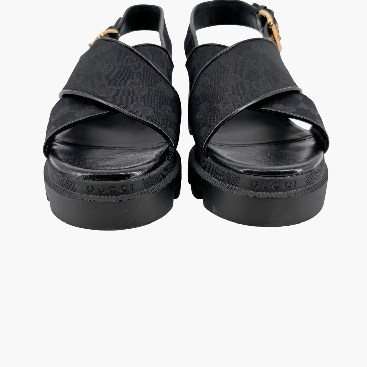 Gucci Granada GG Monogram Lug Sole Sandals in Black Canvas – Size 40.5