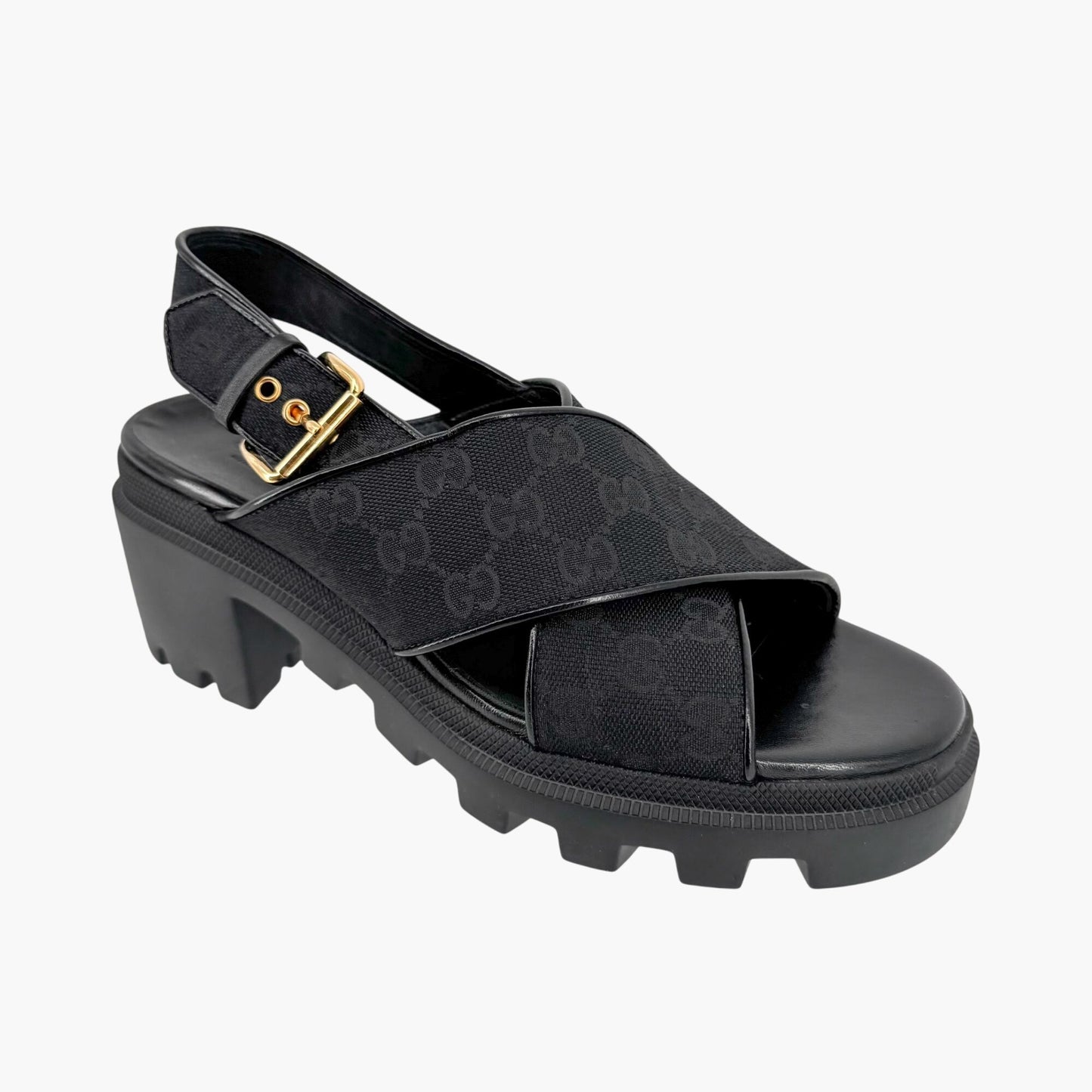Gucci Granada GG Monogram Lug Sole Sandals in Black Canvas – Size 40.5