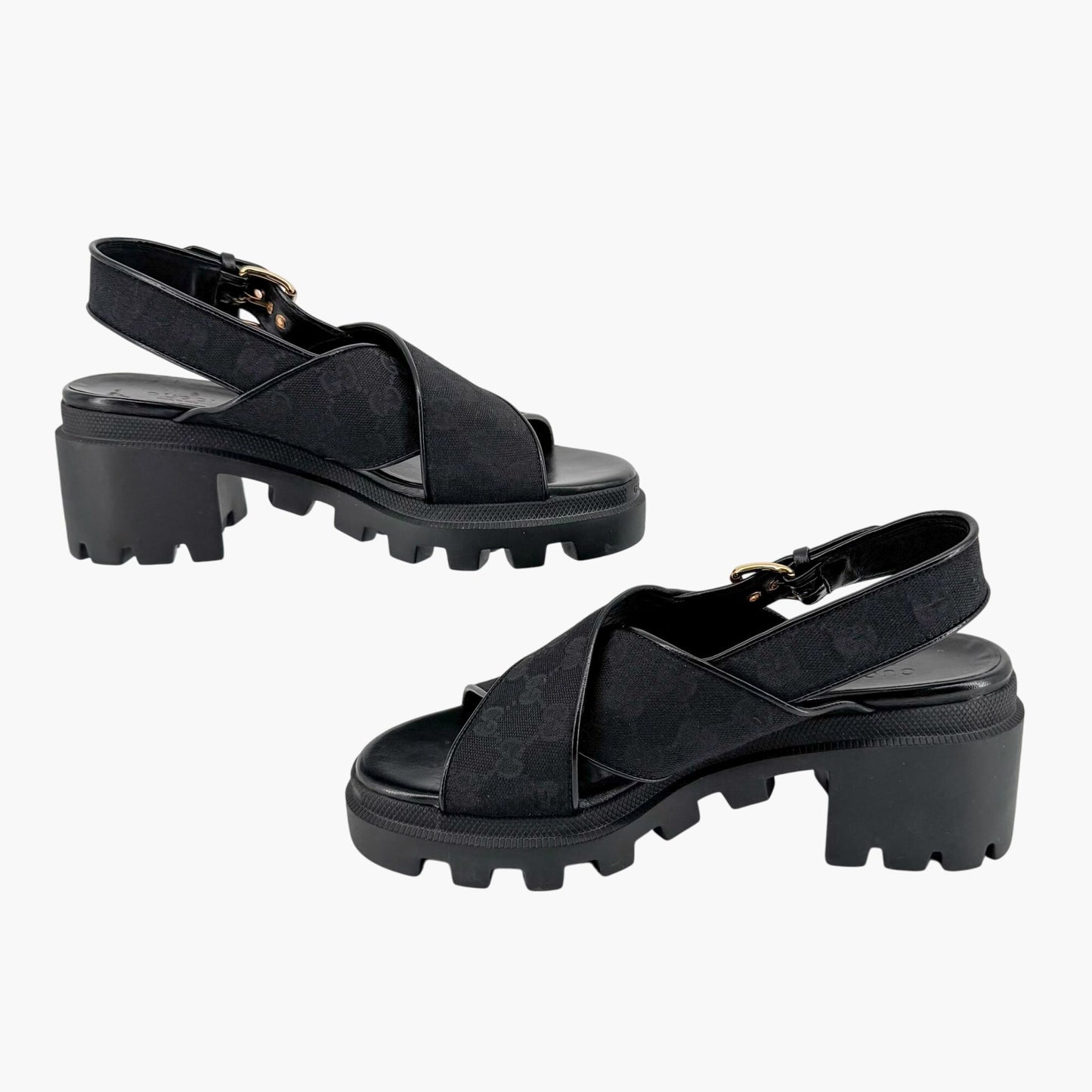 Gucci Granada GG Monogram Lug Sole Sandals in Black Canvas – Size 40.5