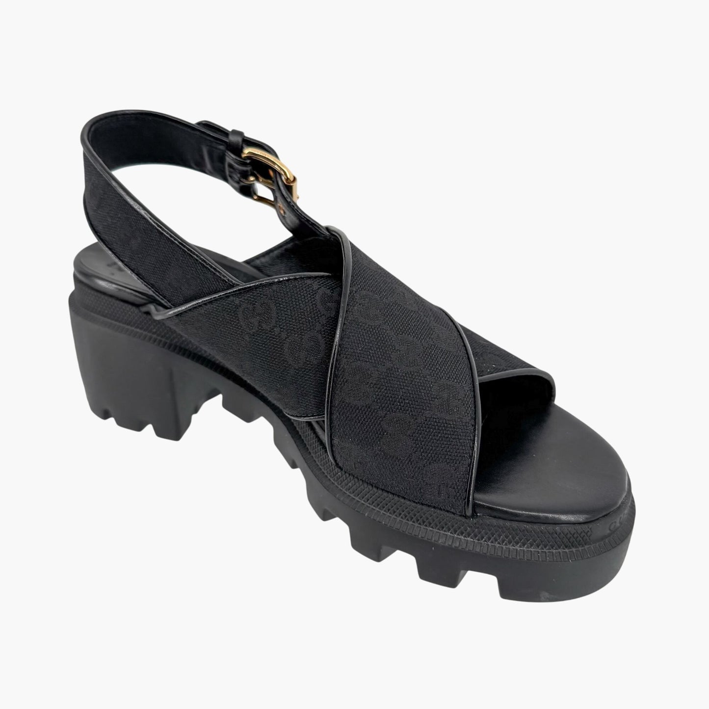 Gucci Granada GG Monogram Lug Sole Sandals in Black Canvas – Size 40.5