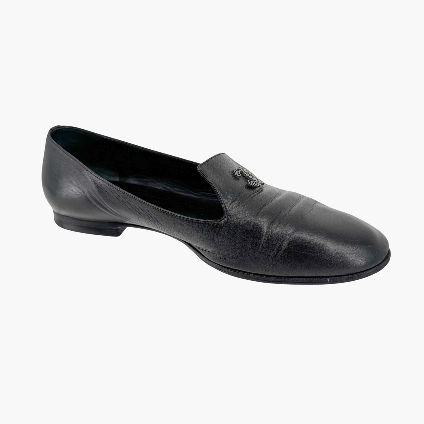 Chanel CC Smoking Loafer Flats in Black Leather – Size 37.5