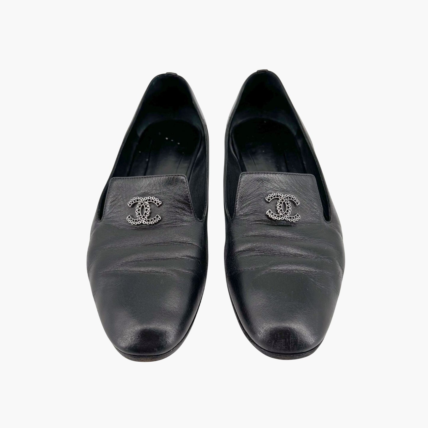 Chanel CC Smoking Loafer Flats in Black Leather – Size 37.5