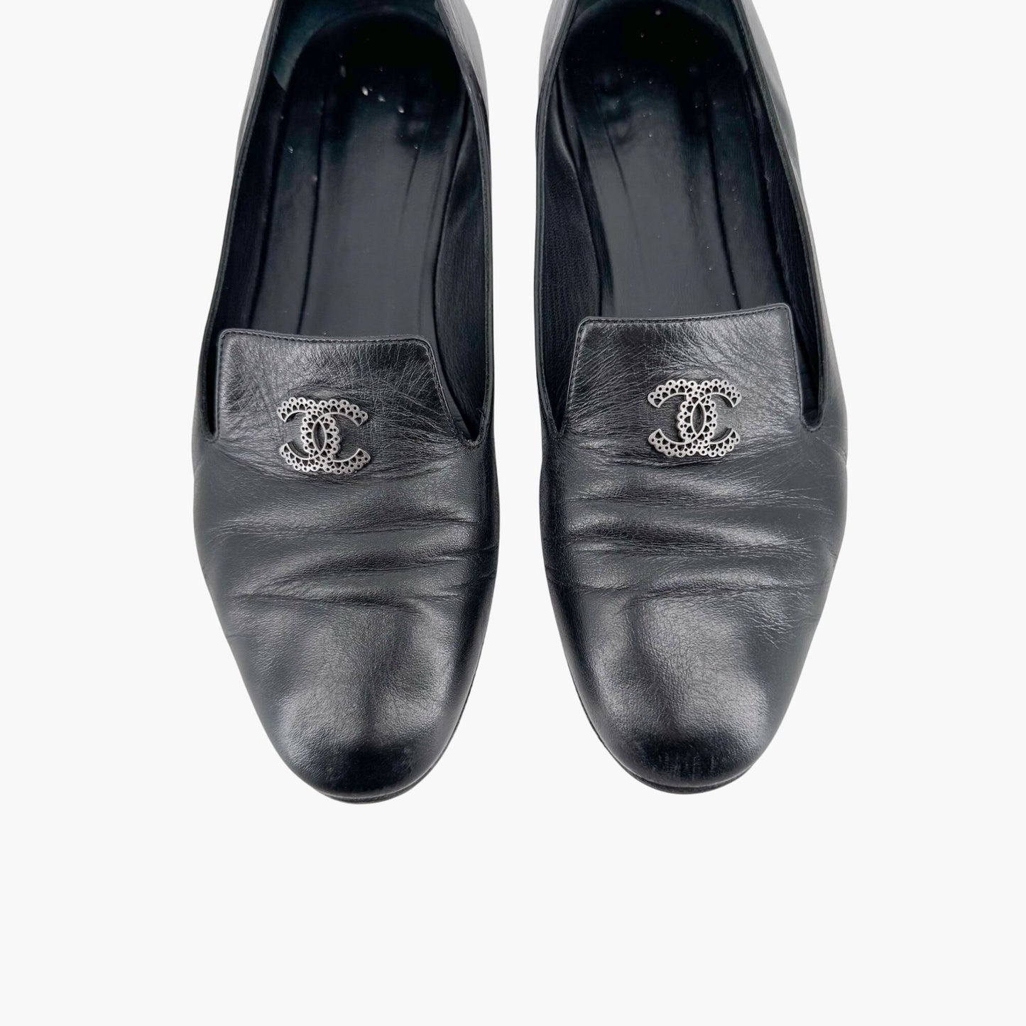 Chanel CC Smoking Loafer Flats in Black Leather – Size 37.5