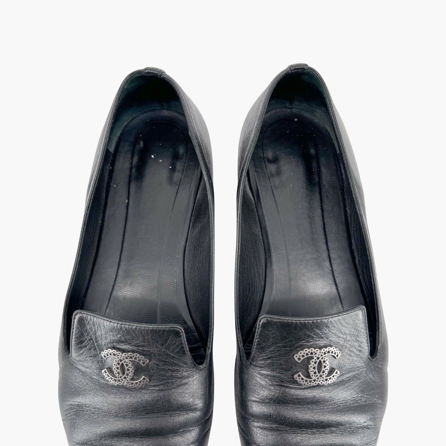 Chanel CC Smoking Loafer Flats in Black Leather – Size 37.5